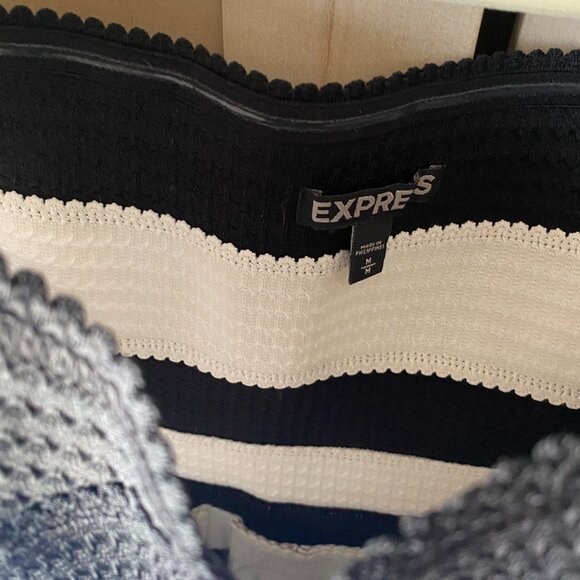 Express Black White Striped Bandage Scuba A Line Mini Dress Fit & Flare M - Picture 6 of 10